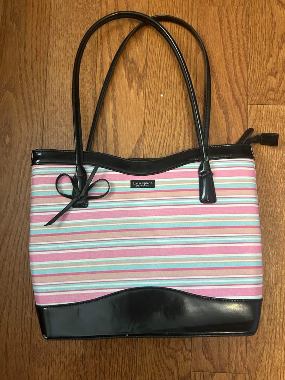 kate spade Pink Multi-Stripe Tote with Black Trim
